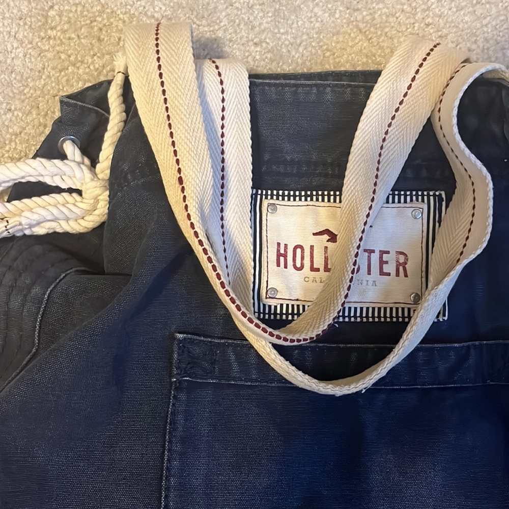 Hollister California - Navy Blue and Cream - Vintage Tote Bag
